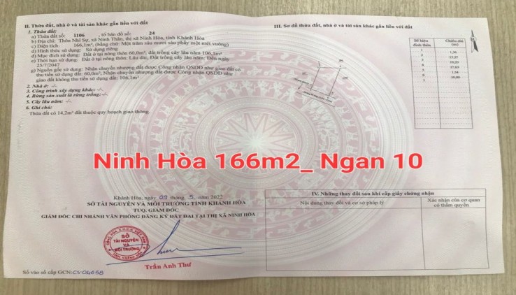 Bán lô đất đẹp, mặt tiền đường bê tông xã Ninh Thân - Ninh Hòa