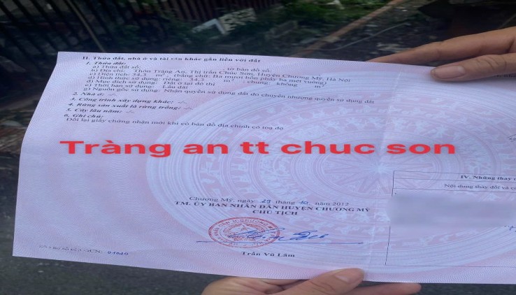 Cc gửi bán 34.3m2, chỉ 1.x tỷ (x nhỏ xíu), tại Tràng An, Lộc ninh, tt Chúc Sơn, Chương Mỹ, Hà Nội.