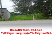 Bán Lô Đất Thổ Cư 494,5m² Tại Xã Ngọc Lương, Huyện Yên Thủy, Hòa Bình