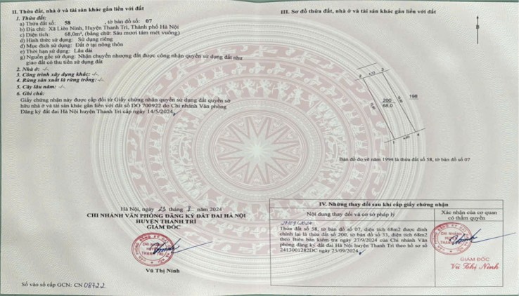 Bán đất Liên Ninh, Thanh Trì, đường thông, xe 7 chỗ đỗ, Diện tích 70m2, Giá bán 4.x tỷ.