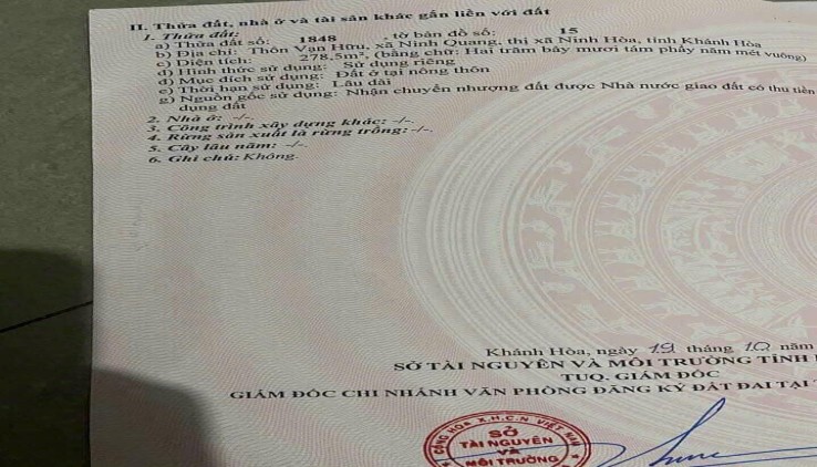 Bán Đất Full Thổ Cư Ninh Quang, Ninh Hòa – Đất Đẹp, Giá Tốt Chỉ 850 Triệu!