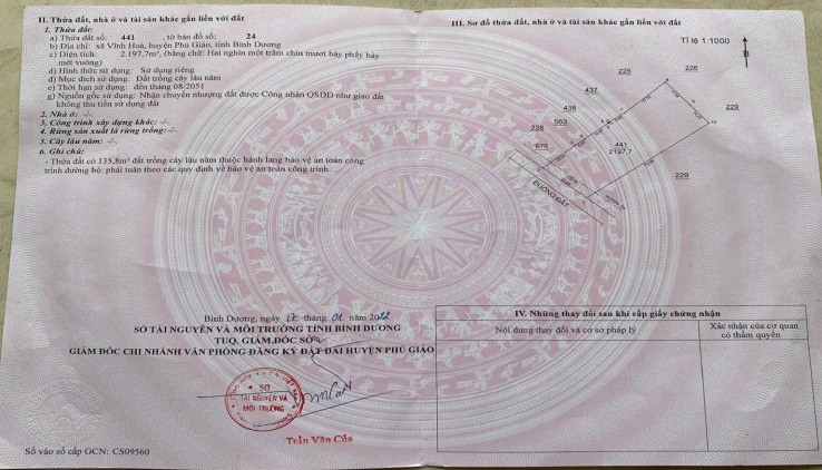 Bán đất 2197 mét   mặt tiền đường Vĩnh Hòa 70, Phú Giáo, Bình Dương