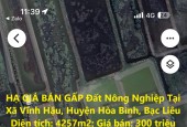 HẠ GIÁ BÁN GẤP Đất Nông Nghiệp Tại Xã Vĩnh Hậu, Huyện Hòa Bình, Bạc Liêu