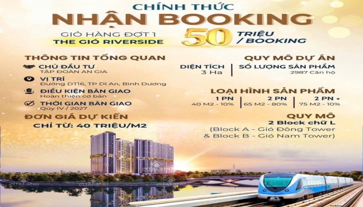 Chính thức nhận Booking The Gió Riverside của An Gia Group, ưu đãi chọn căn đẹp giá tốt, Đợt 1 chỉ thanh toán 10%, được bàn giao nội thất cao cấp,